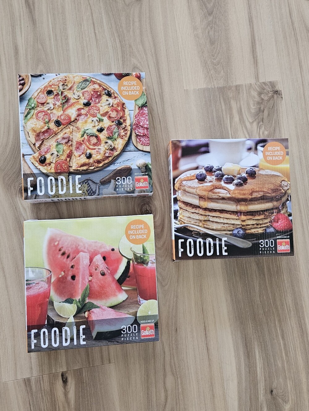 FOODIE 300-Piece Jigsaw Puzzle Set - Pancakes, Pizza, Watermelon Set Of 3